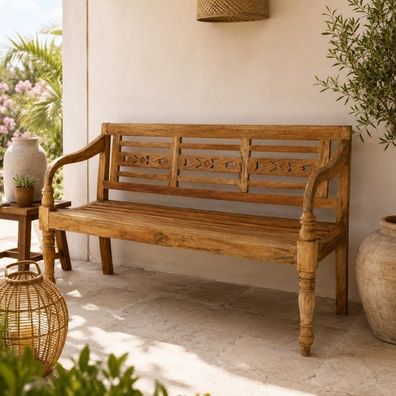 Massive Teakholz Sitzbank Christos 150cm natur Outdoor Gartenbank Holzbank