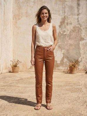 Levinsky Jill Damen Lederhose Cognac | Lammnappa Leder | 5-Pocket | Echtleder