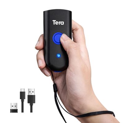 Tera 1100Laser Mini Barcode-Scanner 1D Bluetooth USB 2,4G kabellos blau