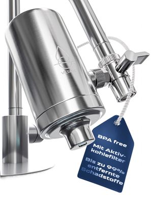 Viltaro Wasserhahn-Wasserfilter mit Kalkschutz Edelstahl Aktivkohle BPA-frei