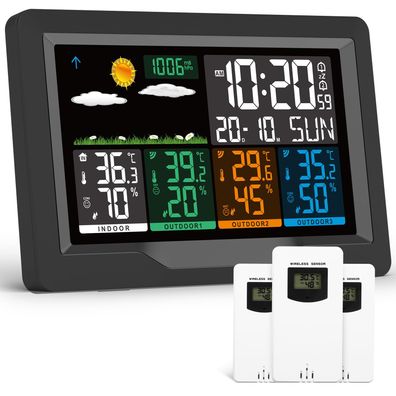 jely Wetterstation Funk 3 Außensensoren 7,5 Zoll Farbdisplay Hygrometer