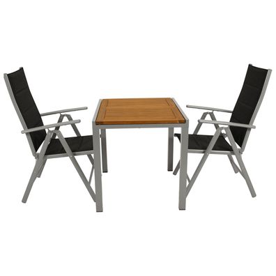 Garnitur Sitzgruppe 3-teilig, Aluminium silbergrau + Kunstgewebe schwarz, Tischpla