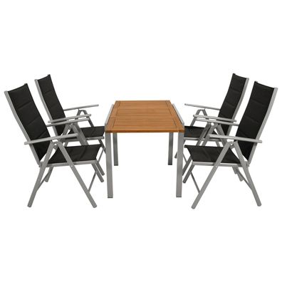 Garnitur Sitzgruppe 5-teilig, Aluminium silbergrau + Kunstgewebe schwarz, Tischpla