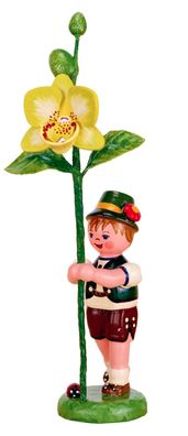 Blumenkind Junge mit Orchidee
