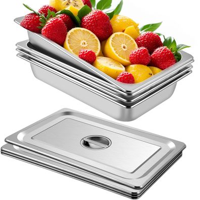 VEVOR Speisebehälter 4 Stk 53,7x33x9,5 cm Edelstahl mit Deckel 13 L