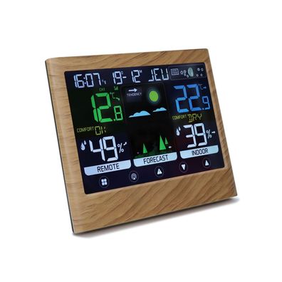 mooov 477534 Wetterstation mit Außensensor Holzoptik Braun Weckfunktion