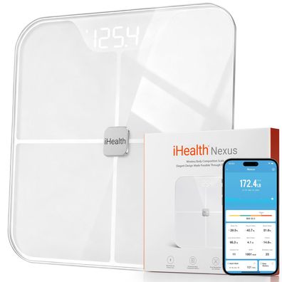 iHealth Fit HS2S Körperanalysewaage Bluetooth bis 180 kg Glas weiß