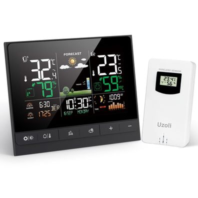 Uzoli EM3403 Wetterstation Funk mit Außensensor Farbdisplay Mondphase