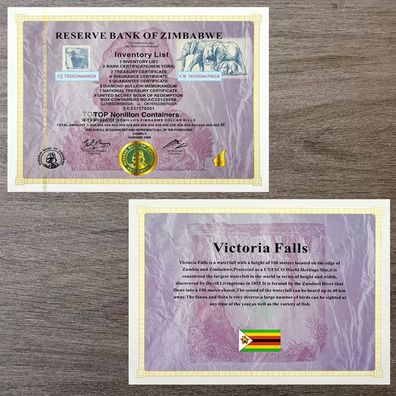 Banknote Top Nonillon Containers Certificate Zimbabwe Bankfrisch (Zimb200726)