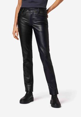 Ricano Triston-B Damen Lederhose Schwarz | Lamm-Nappa Leder | Regular Waist