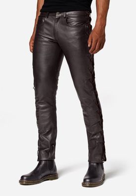 Ricano Cow Waxy Braun Schnürlederhose Herren Rindsleder Bikerhose Western Lederhose