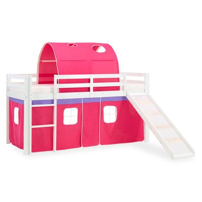 Hochbett Spielbett Kinderbett Rutsche Vorhang pink 90x200 Jugendbett Kiefer 1569