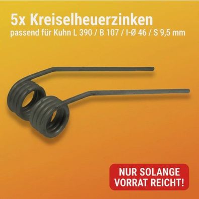 5x Kreiselheuer Zinken Federzinken für KUHN 390x107 mm - I-Ø 46 mm - 9,5 mm NEU