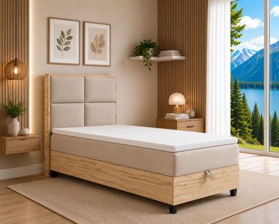 Best For Home Trinity K-2 Einzel-Boxspringbett mit Bettkasten, Bonellkern & Topper