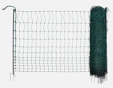 Kerbl Geflügelnetz Premium, grün, 50 m, 122 cm, Doppelspitze, elektrifizierbar,