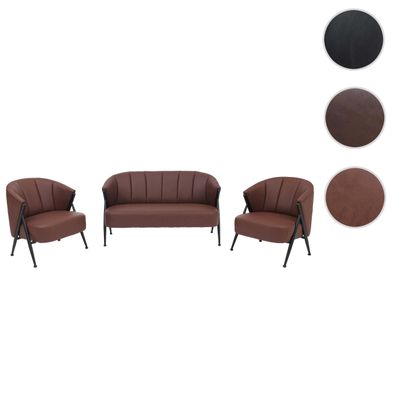 Wohnzimmer-Set HWC-P30, 2er-Sofa 2x Sessel, Vintage Industrial Metall Kunstleder