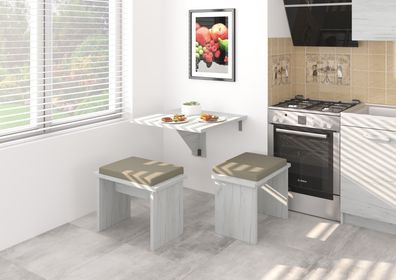 Essgruppe EX7 mit Ausziehtisch und 2 Hockern für je zwei Personen. Verschiedene Farbe