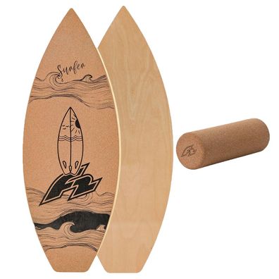 F2 Kork Balance Board Surf 84 x 31 cm + Kork Rolle