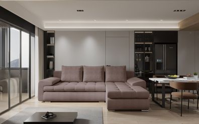 Ecksofa Sofa Hecktor mit Schlaffunktion Stoff Abriamo Altrosa Ottomane Rechts