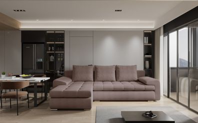 Ecksofa Sofa Hecktor mit Schlaffunktion Stoff Abriamo Altrosa Ottomane Links