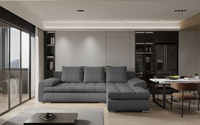 Ecksofa Sofa Hecktor mit Schlaffunktion Stoff Abriamo Grau Ottomane Rechts