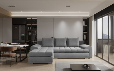 Ecksofa Sofa Hecktor mit Schlaffunktion Stoff Castel Grau Ottomane Links