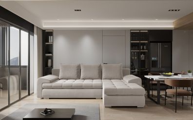 Ecksofa Sofa Hecktor mit Schlaffunktion Stoff Castel Beige Ottomane Rechts