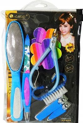 Fußpediküre-Set mit 7 Teilen, Zange, Feile, blau
