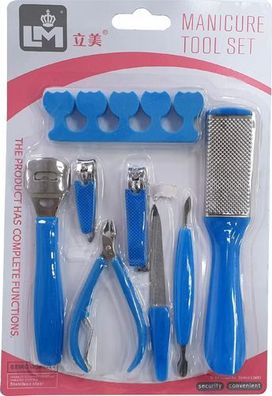 Maniküre Zubehörset Nagelhautschieber Nagelknipser Nagelfeile Rasierer Feile blau