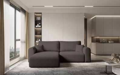 Ecksofa Sofa FLAVIO mit Schlaffunktion Stoff Abriamo Braun Ottomane Links