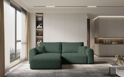 Ecksofa Sofa FLAVIO mit Schlaffunktion Stoff Abriamo Flaschengrün Ottomane Links