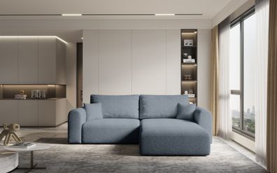 Ecksofa Sofa FLAVIO mit Schlaffunktion Stoff Abriamo Graublau Ottomane Rechts