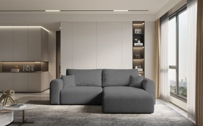 Ecksofa Sofa FLAVIO mit Schlaffunktion Stoff Abriamo Grau Ottomane Rechts