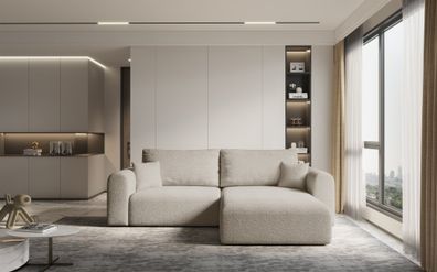 Ecksofa Sofa FLAVIO mit Schlaffunktion Stoff Abriamo Sand Ottomane Rechts