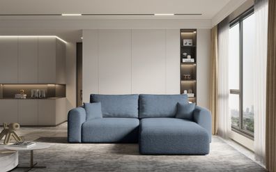 Ecksofa Sofa FLAVIO mit Schlaffunktion Stoff Abriamo Petrol Ottomane Rechts