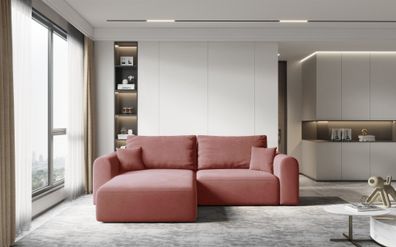 Ecksofa Sofa FLAVIO mit Schlaffunktion Stoff Castel Lachs Ottomane Links