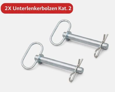 2x Unterlenkerbolzen Kat. 2 / Ø 28 mm / Nutzlänge 189 mm / mit Griff und Splint