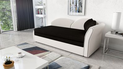 Sofa Schlafsofa inklusive Bettkasten ALINA / L- Stoff Alova Weiß / Schwarz