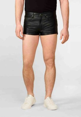 Ricano Shorts Schwarz Leder Shorts Herren Rindnappaleder 5-Pocket Echtleder