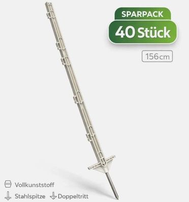 40 Stück Vollkunststoffpfahl mit Stahlspitze und Doppeltritt 156cm * sparpack*