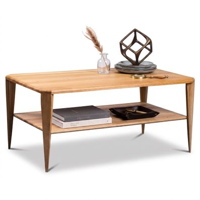 Couchtisch m. Zwischenablage100x45x60 Sofatisch Wildeiche massiv #4549