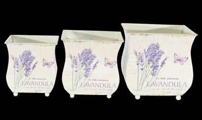 Übertöpfe 3er-Set Lavandula Lavendel Provence Landhaus Stil Metalltöpfe H 13-18 cm