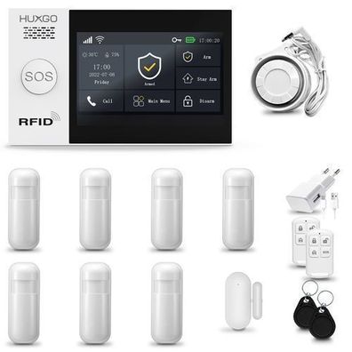 Alarm 2G, Alarmanlage Haus WiFi + GSM mit Sirene, 7x Bewegungsmelder für Haus
