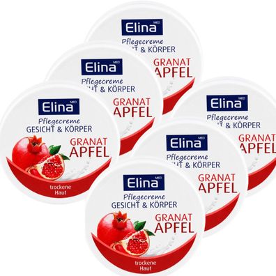 6x150ml Elina Gesicht Körper Creme Pflegecreme Granatapfel trockene Haut