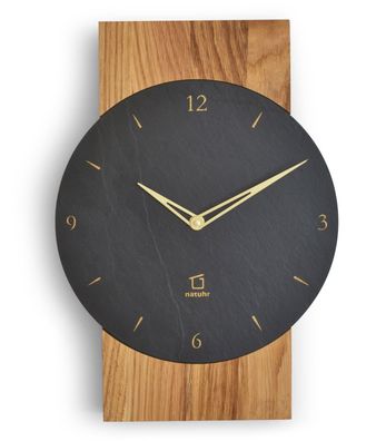 Natuhr Wanduhr Steineiche Massivholz Eiche Schiefer Quarzwerk 18NU2-10-1