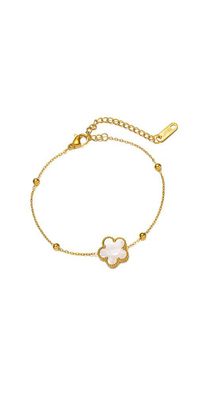 Flower Armband mit weiß schimmerndem Blütenelement aus 18K vergoldetem Edelstahl