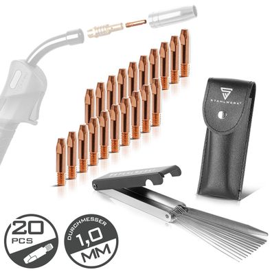 Stahlwerk 20 Stromdüsen 1,0 mm AK25 MB25 KD24 MB24 mit Düsennadeln und Etui