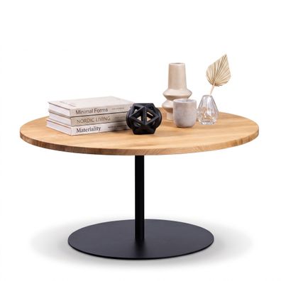 Couchtisch Durchmesser 80cm Sofatisch Wildeiche Gestell Metall #4552
