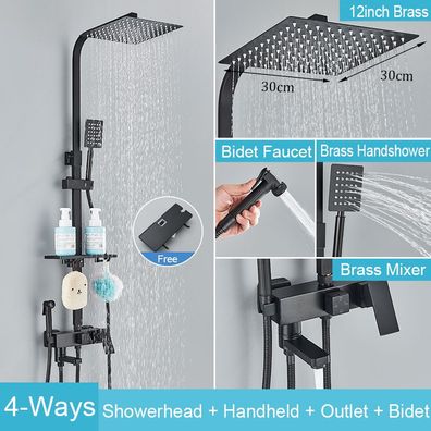Edelstahl Duschset mit Badregal höhenverstellbare Duschsäule Duschsystem mit Bidet-Ar
