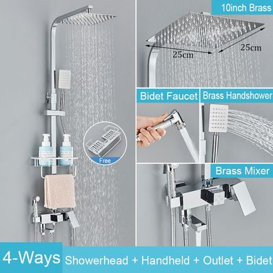 Edelstahl Duschset mit Badregal höhenverstellbare Duschsäule Duschsystem mit Bidet-Ar